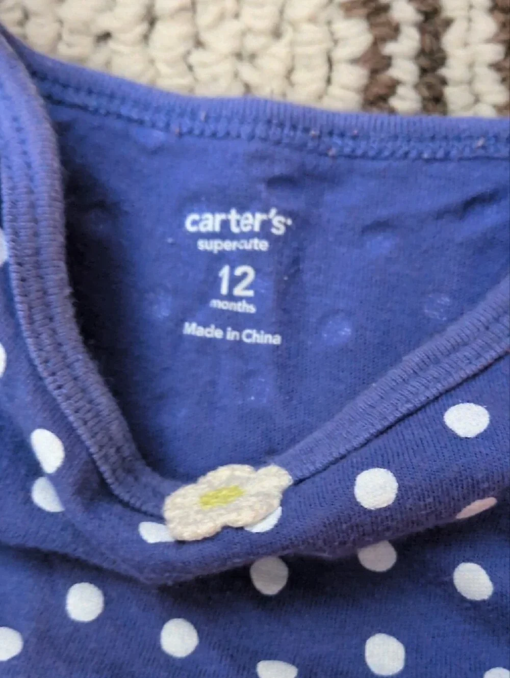 Carter's Purple Polka Dot Baby Romper & Green Checked Monkey Bodysuit.